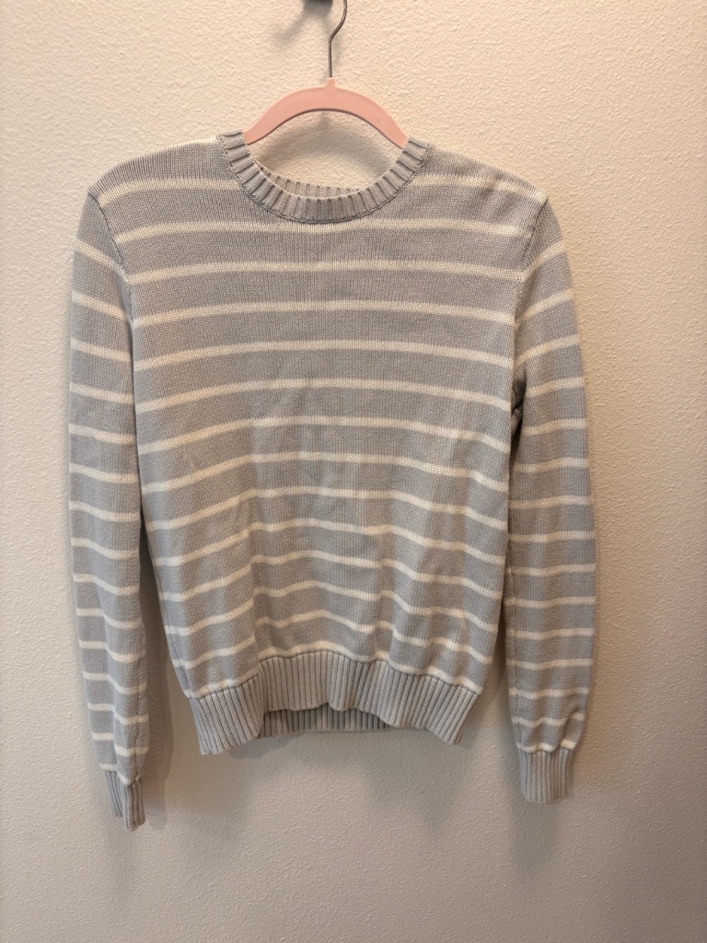 Brandy Melville Light Blue and White Striped Crewneck Sweater